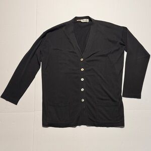 MALO Bergdorf Goodman 100% Cotton Lightweight Black Button-Front Cardigan 46